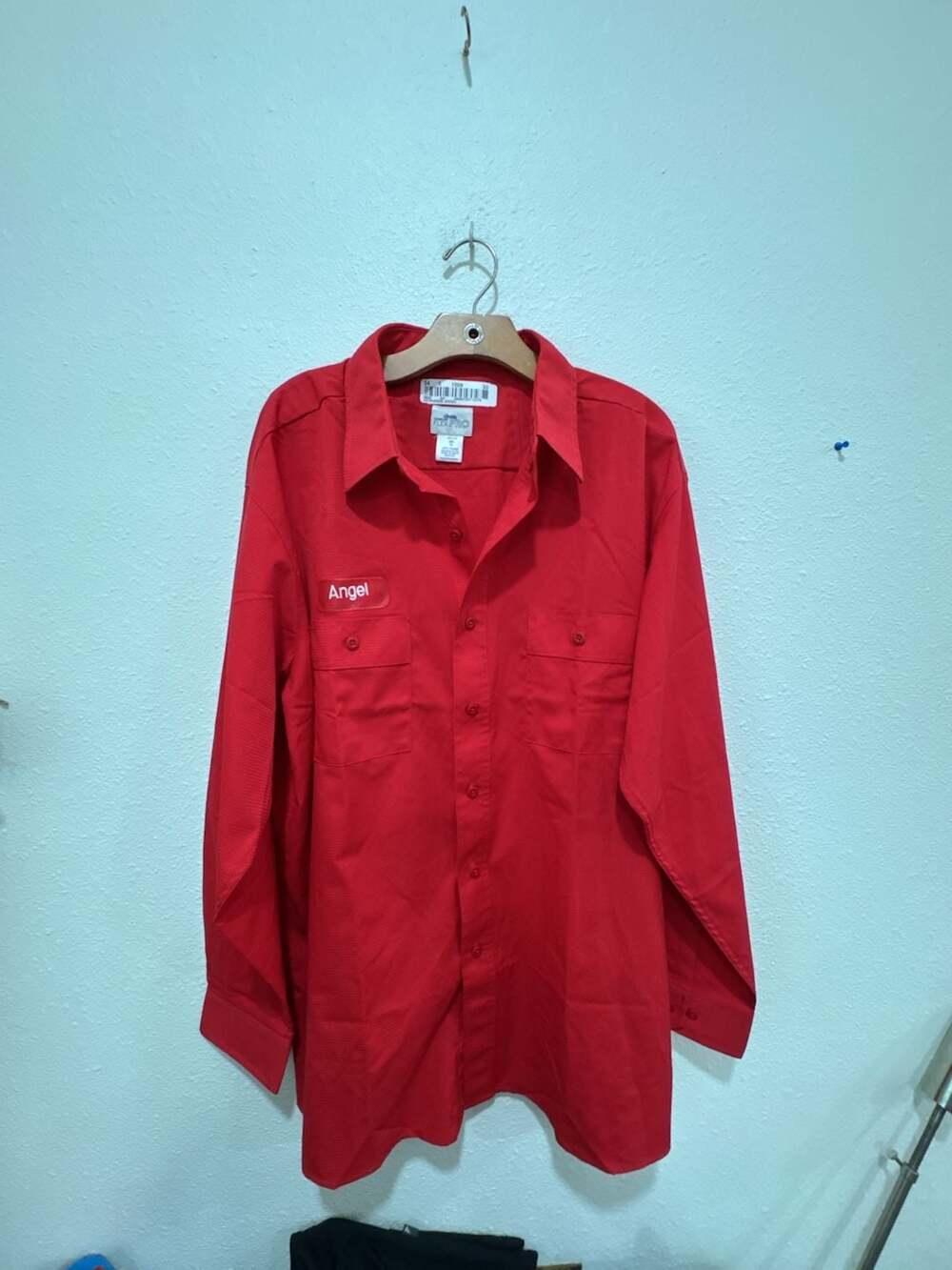 Cintas Comfort Flex Pro Red Long Sleeve Mechanic Work Shirt Angel Name Patch 2XL
